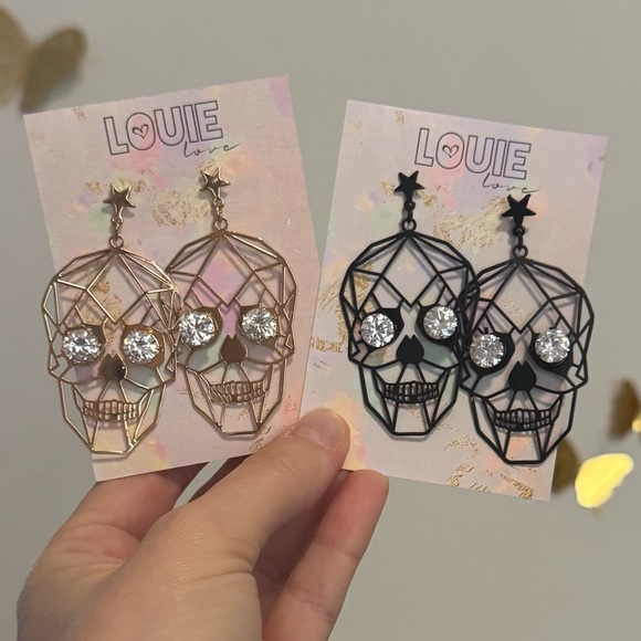 Halloween Skull Rhinestone Earrings - Picture 2 of 4